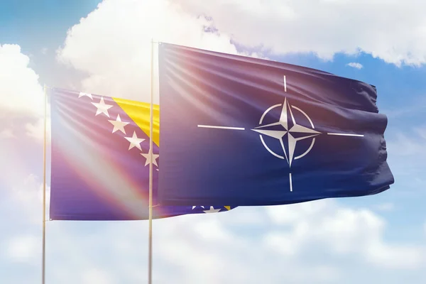 Sunny Blue Sky Flags Nato Bosnia —  Fotos de Stock