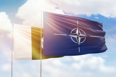 Sunny blue sky and flags of nato and pakistan