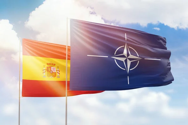 Sunny Blue Sky Flags Nato Spain — Stock Photo, Image