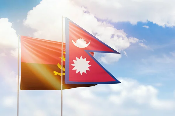 Sunny Blue Sky Flags Nepal Angola — Fotografia de Stock