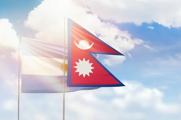 Sunny Blue Sky Flags Nepal Argentina — Fotografia de Stock