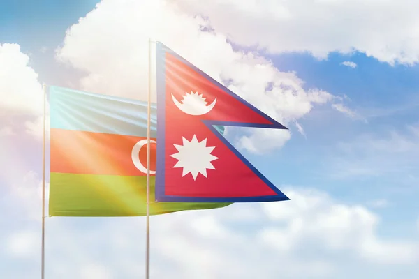 Sunny Blue Sky Flags Nepal Azerbaijan — Fotografia de Stock