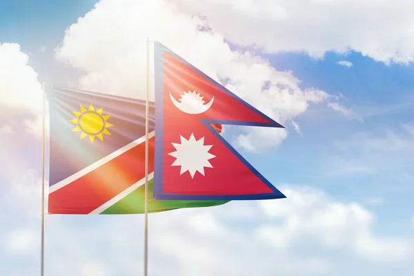 Sunny Blue Sky Flags Nepal Namibia — Stock fotografie