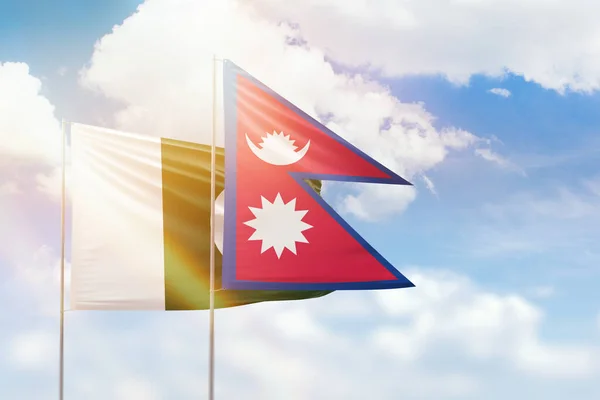Sunny Blue Sky Flags Nepal Pakistan — Fotografia de Stock