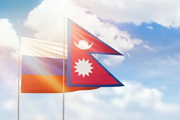 Sunny Blue Sky Flags Nepal Russia — Fotografia de Stock