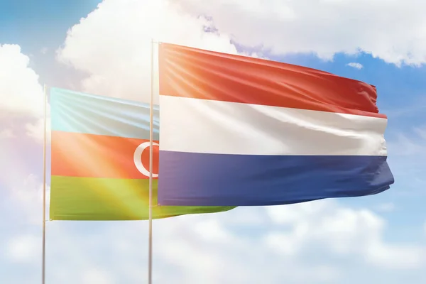 Sunny Blue Sky Flags Netherlands Azerbaijan — 图库照片