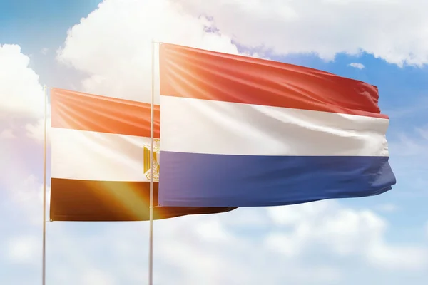 Sunny Blue Sky Flags Netherlands Egypt — 图库照片