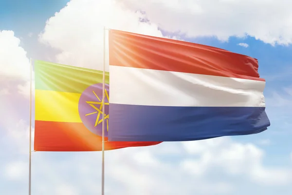 Sunny Blue Sky Flags Netherlands Ethiopia — 图库照片