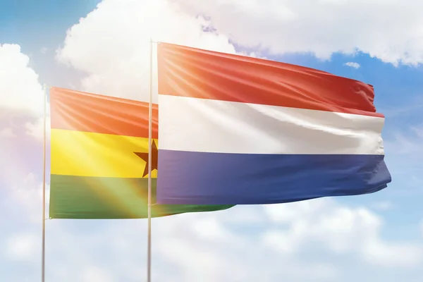 Sunny Blue Sky Flags Netherlands Ghana — 图库照片