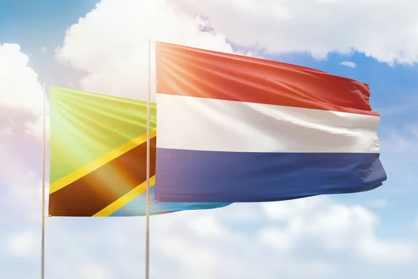 Sunny Blue Sky Flags Netherlands Tanzania — 图库照片