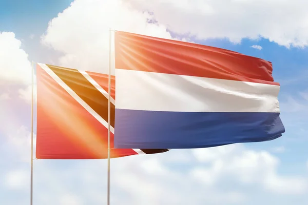 Sunny Blue Sky Flags Netherlands Trinidad Tobago — Stock Fotó