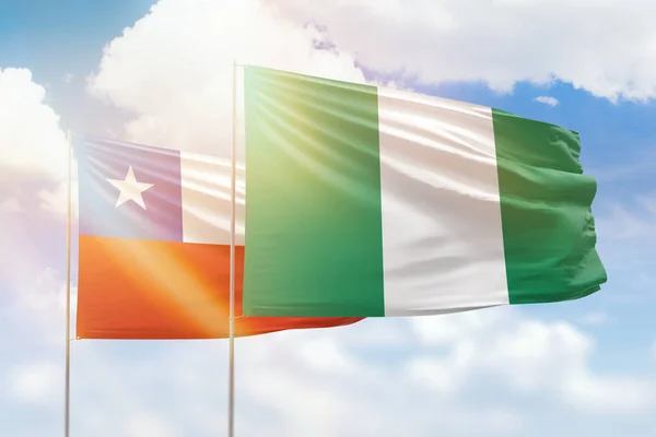 Sunny Blue Sky Flags Nigeria Chile — Foto Stock