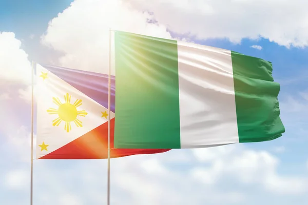 Sunny Blue Sky Flags Nigeria Philippines — Foto de Stock