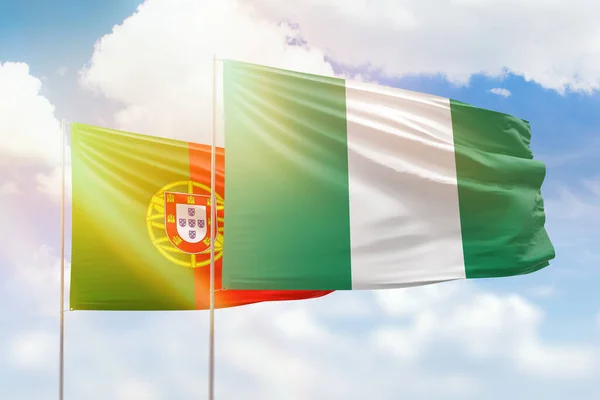 Sunny Blue Sky Flags Nigeria Portugal — Stok fotoğraf