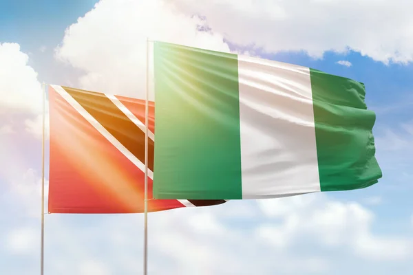 Sunny Blue Sky Flags Nigeria Trinidad Tobago — Stockfoto