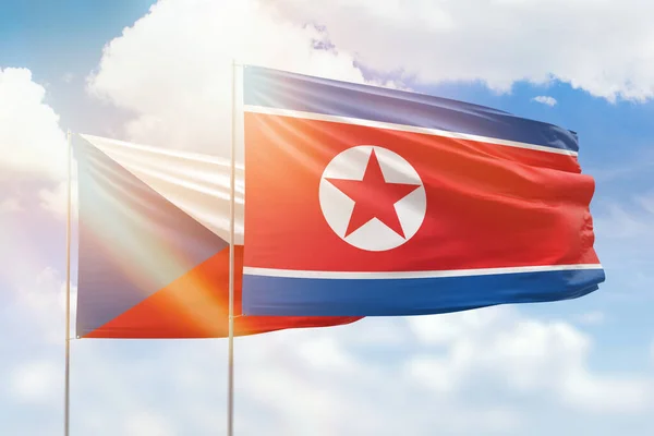 Sunny Blue Sky Flags North Korea Czechia — Fotografia de Stock