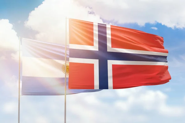 Sunny Blue Sky Flags Norway Argentina — 图库照片