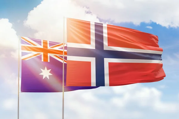 Sunny Blue Sky Flags Norway Australia — Zdjęcie stockowe