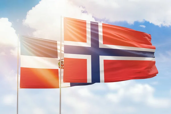 Sunny Blue Sky Flags Norway Dominican Republic — 图库照片