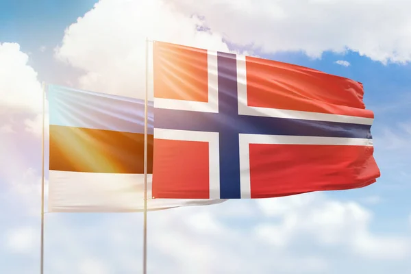 Sunny Blue Sky Flags Norway Estonia — 图库照片