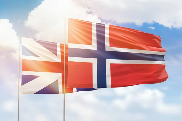 Sunny Blue Sky Flags Norway Great Britain — 图库照片