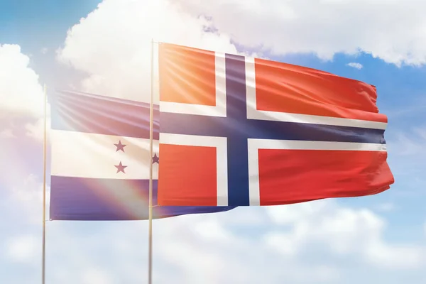 Sunny Blue Sky Flags Norway Honduras — 图库照片