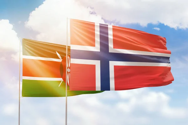 Sunny Blue Sky Flags Norway Kenya — 图库照片