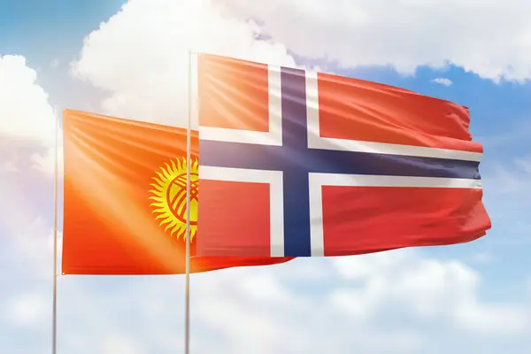 Sunny Blue Sky Flags Norway Kyrgyzstan — 图库照片