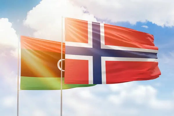 Sunny Blue Sky Flags Norway Libya — 图库照片