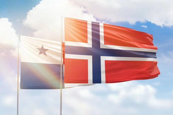 Sunny Blue Sky Flags Norway Panama — 图库照片