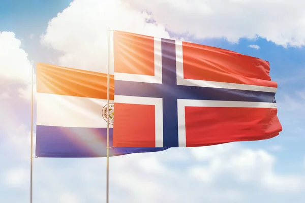 Sunny Blue Sky Flags Norway Paraguay — 图库照片