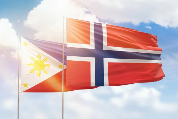 Sunny Blue Sky Flags Norway Philippines — Zdjęcie stockowe
