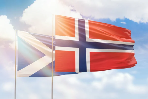 Sunny Blue Sky Flags Norway Scotland — 图库照片