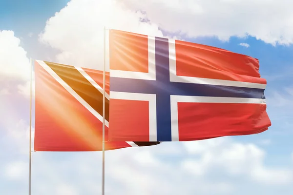 Sunny Blue Sky Flags Norway Trinidad Tobago — 图库照片