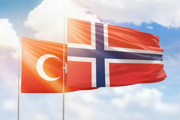Sunny Blue Sky Flags Norway Turkey — Stock fotografie