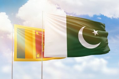 Sunny blue sky and flags of pakistan and sri lanka