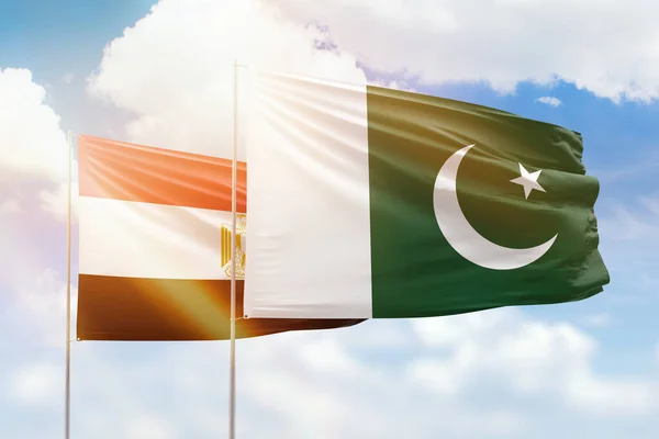 Sunny Blue Sky Flags Pakistan Egypt — Zdjęcie stockowe