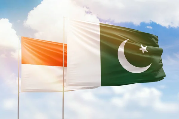 Солнечное Голубое Небо Флаги Пакистана Индонезии — стоковое фото
