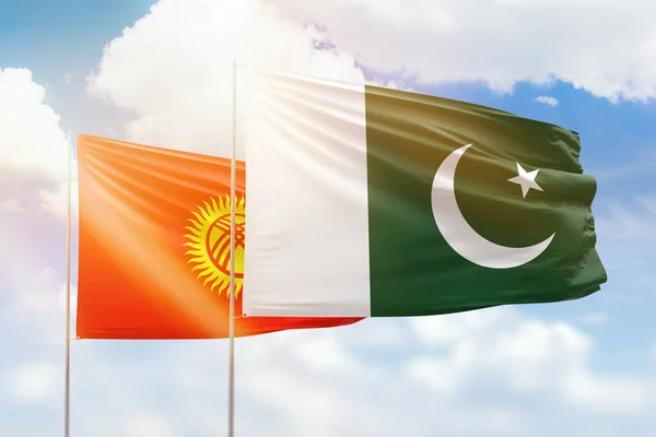 Sunny Blue Sky Flags Pakistan Kyrgyzstan — 스톡 사진