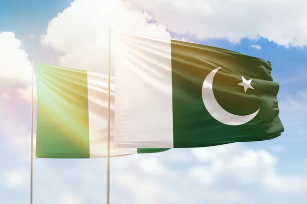 Sunny Blue Sky Flags Pakistan Nigeria — ストック写真