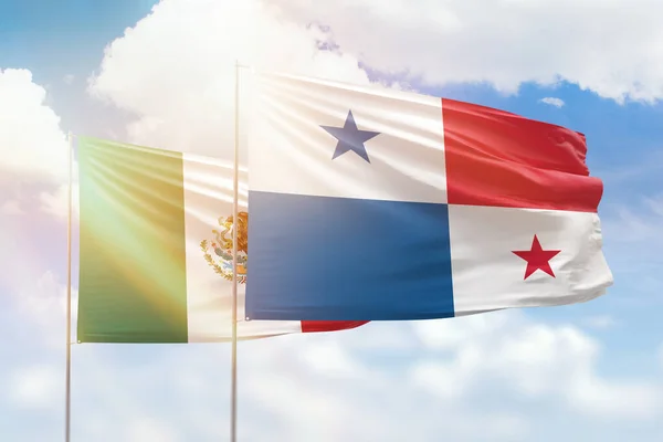 Sunny Blue Sky Flags Panama Mexico — Stockfoto