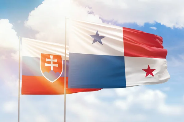 Sunny Blue Sky Flags Panama Slovakia — Fotografia de Stock