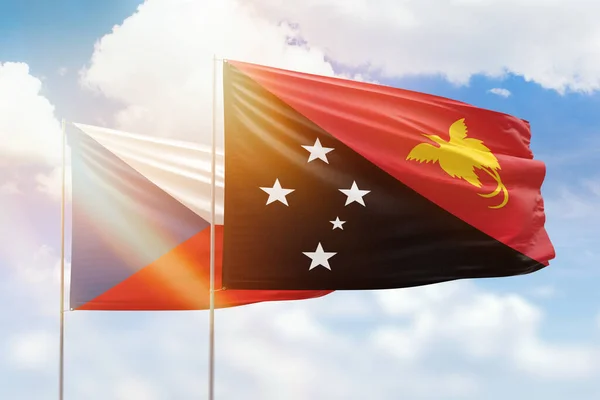 Sunny Blue Sky Flags Papua New Guinea Czechia — Foto Stock