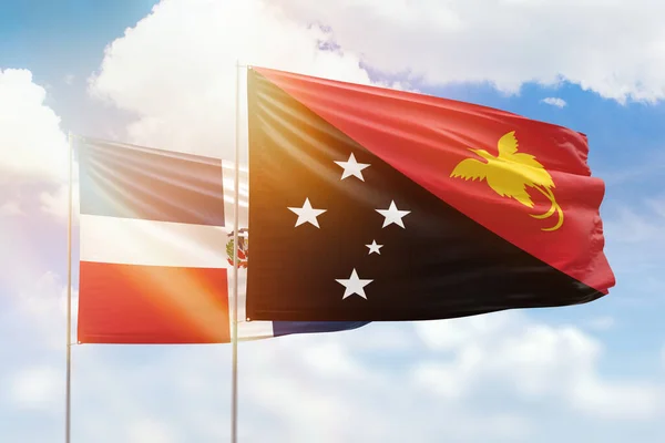 Sunny Blue Sky Flags Papua New Guinea Dominican Republic — Foto Stock