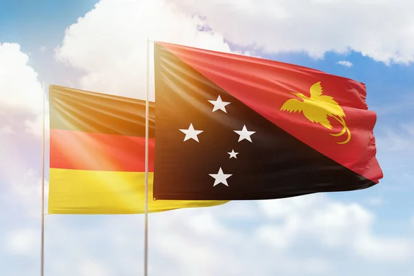 Sunny Blue Sky Flags Papua New Guinea Germany — Foto Stock