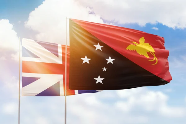Sunny Blue Sky Flags Papua New Guinea Great Britain — Stockfoto