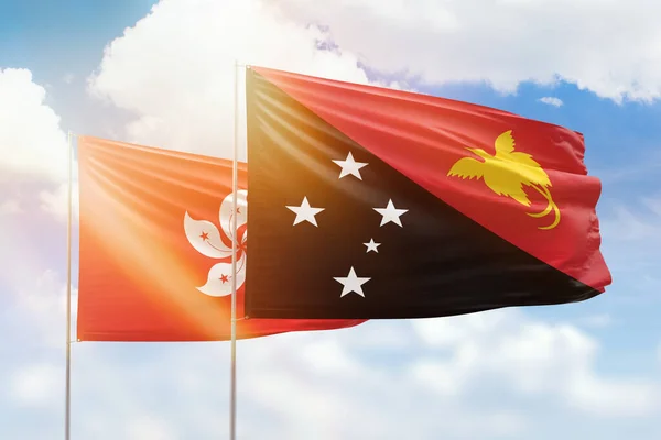 Sunny Blue Sky Flags Papua New Guinea Hong Kong — Foto Stock