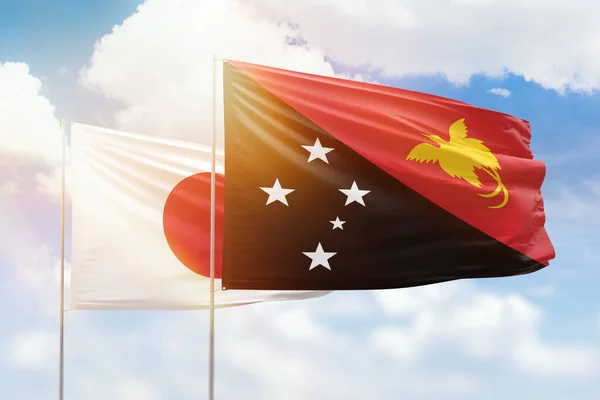 Sunny Blue Sky Flags Papua New Guinea Japan — Stock Fotó