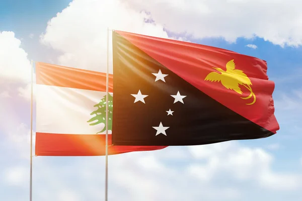 Sunny Blue Sky Flags Papua New Guinea Lebanon — Foto Stock