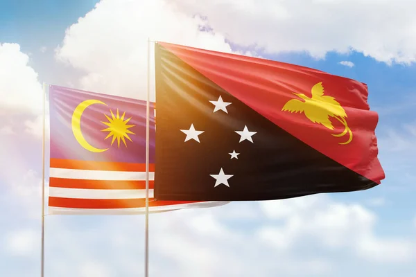 Sunny Blue Sky Flags Papua New Guinea Malaysia — Foto Stock